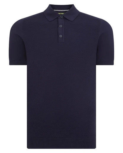 Buy Remus Uomo Copy of Textured Knit Polo - Navy | Short-Sleeved Polo Shirtss at Woven Durham