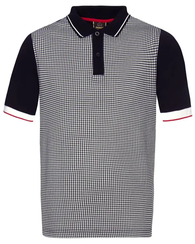 Buy Merc London Corona Houndstooth Polo Shirt - Black / White | Short-Sleeved Polo Shirtss at Woven Durham