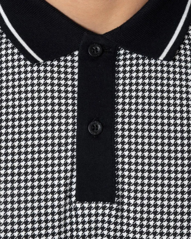 Buy Merc London Corona Houndstooth Polo Shirt - Black / White | Short-Sleeved Polo Shirtss at Woven Durham