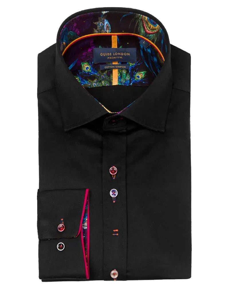 Buy Guide London Cut Away Collar Shirt - Black/Gold | Long-Sleeved Shirtss at Woven Durham