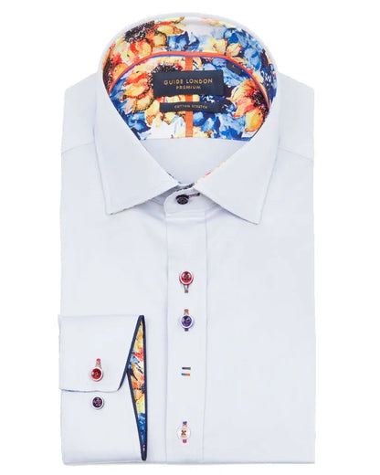 Buy Guide London Cut Away Collar Shirt with Contrast Sunflower Trim - Sky Blue | Long-Sleeved Shirtss at Woven Durham