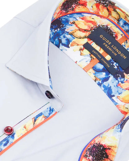 Buy Guide London Cut Away Collar Shirt with Contrast Sunflower Trim - Sky Blue | Long-Sleeved Shirtss at Woven Durham