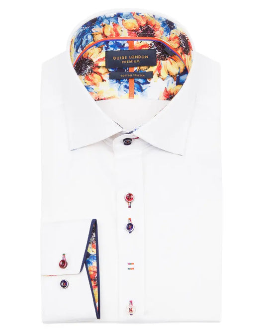 Buy Guide London Cut Away Collar Shirt with Contrast Sunflower Trim - White | Long-Sleeved Shirtss at Woven Durham
