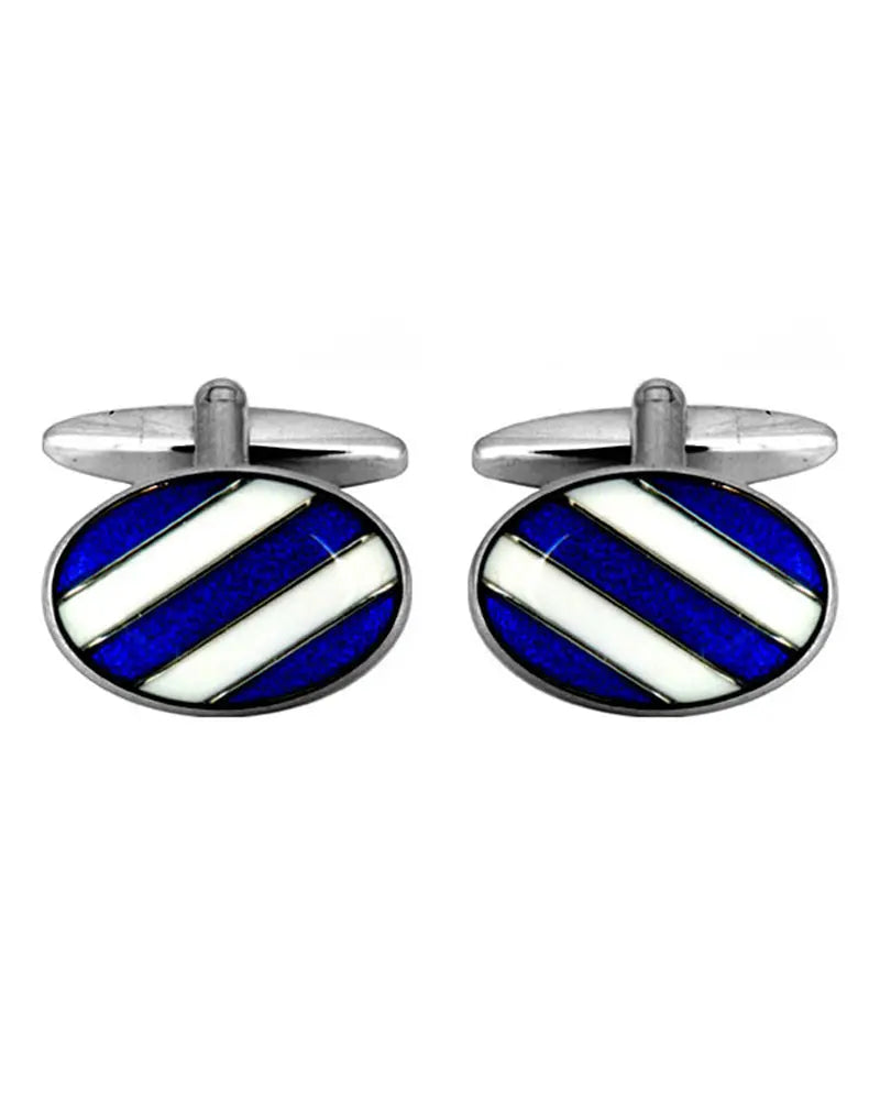 Diagonal Stripe Oval Cufflinks - Blue / White Dalaco