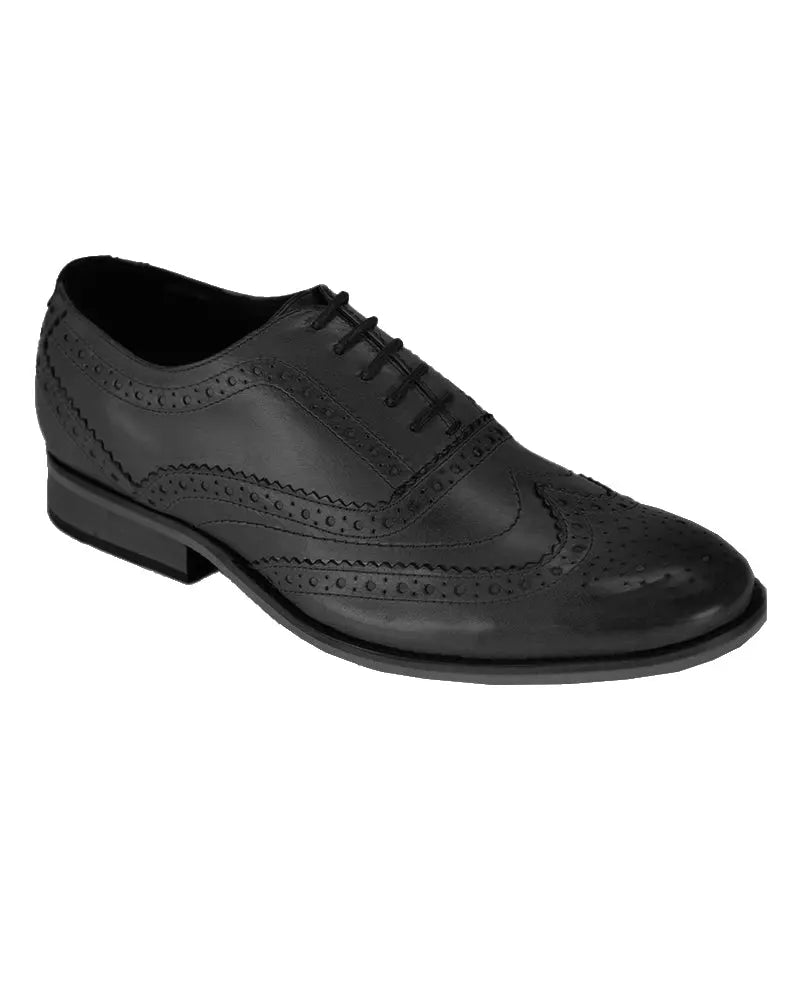 Diego Oxford Leather Brogues - Black Front