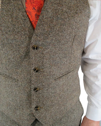 Torre Donegal Tweed Suit Waistcoat - Brown From Woven Durham