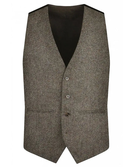 Torre Donegal Tweed Suit Waistcoat - Brown From Woven Durham
