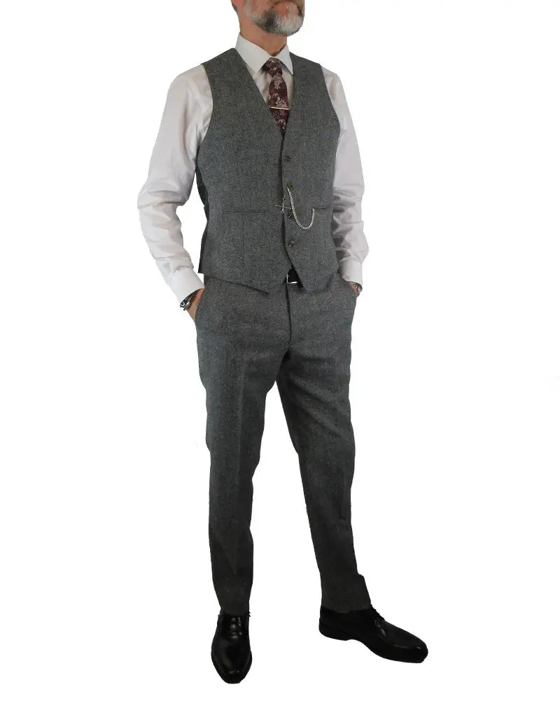 Torre Donegal Tweed Suit Waistcoat - Grey From Woven Durham