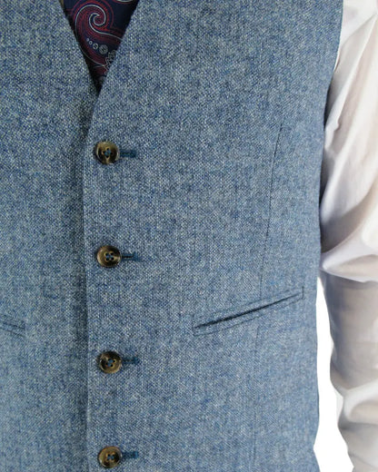 Torre Donegal Tweed Suit Waistcoat - Light Blue From Woven Durham