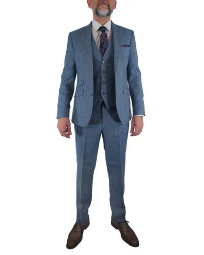 Torre Donegal Tweed Suit Waistcoat - Light Blue From Woven Durham