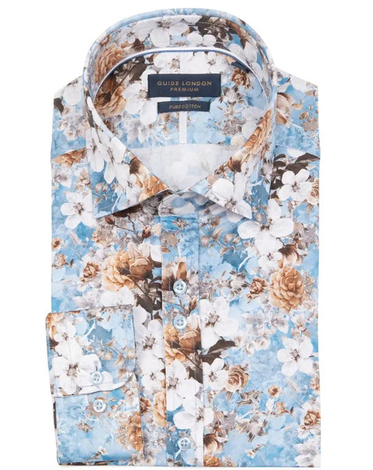 Buy Guide London Floral Print Shirt - Blue | Long-Sleeved Shirtss at Woven Durham