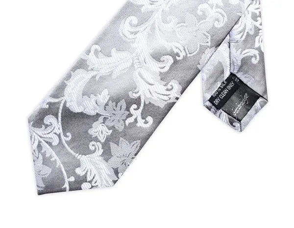 Knightsbridge Neckwear Floral Silk Tie - Silver From Woven Durham