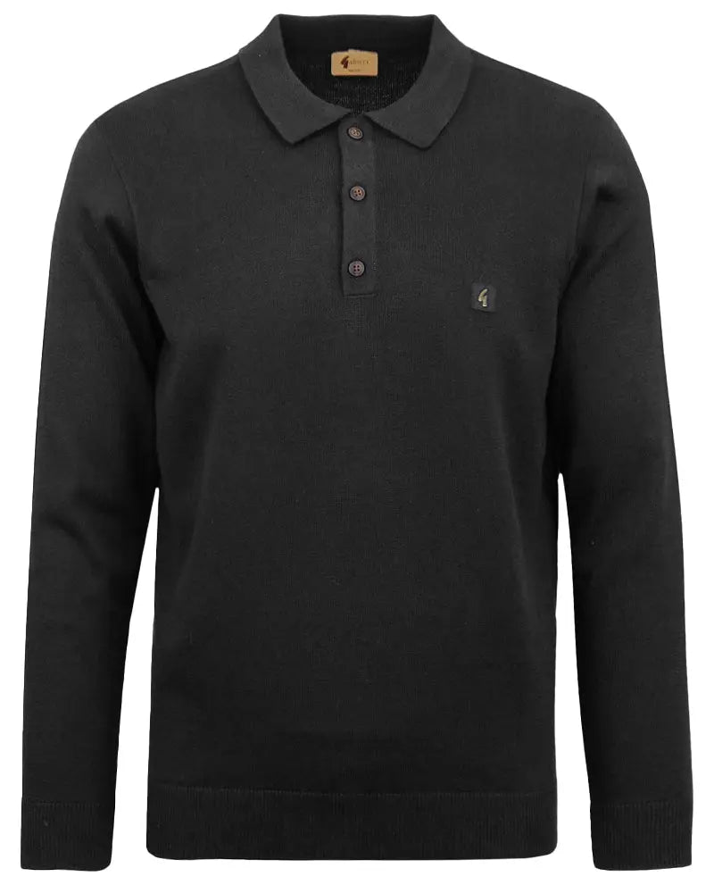 Buy Gabicci Vintage Francesco Black Long-Sleeved Knitted Polo Shirt | Long-Sleeved Polo Shirtss at Woven Durham