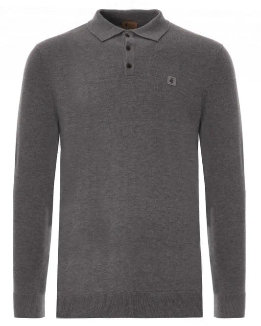 Buy Gabicci Vintage Francesco Grey Long-Sleeved Knitted Polo Shirt | Long-Sleeved Polo Shirtss at Woven Durham