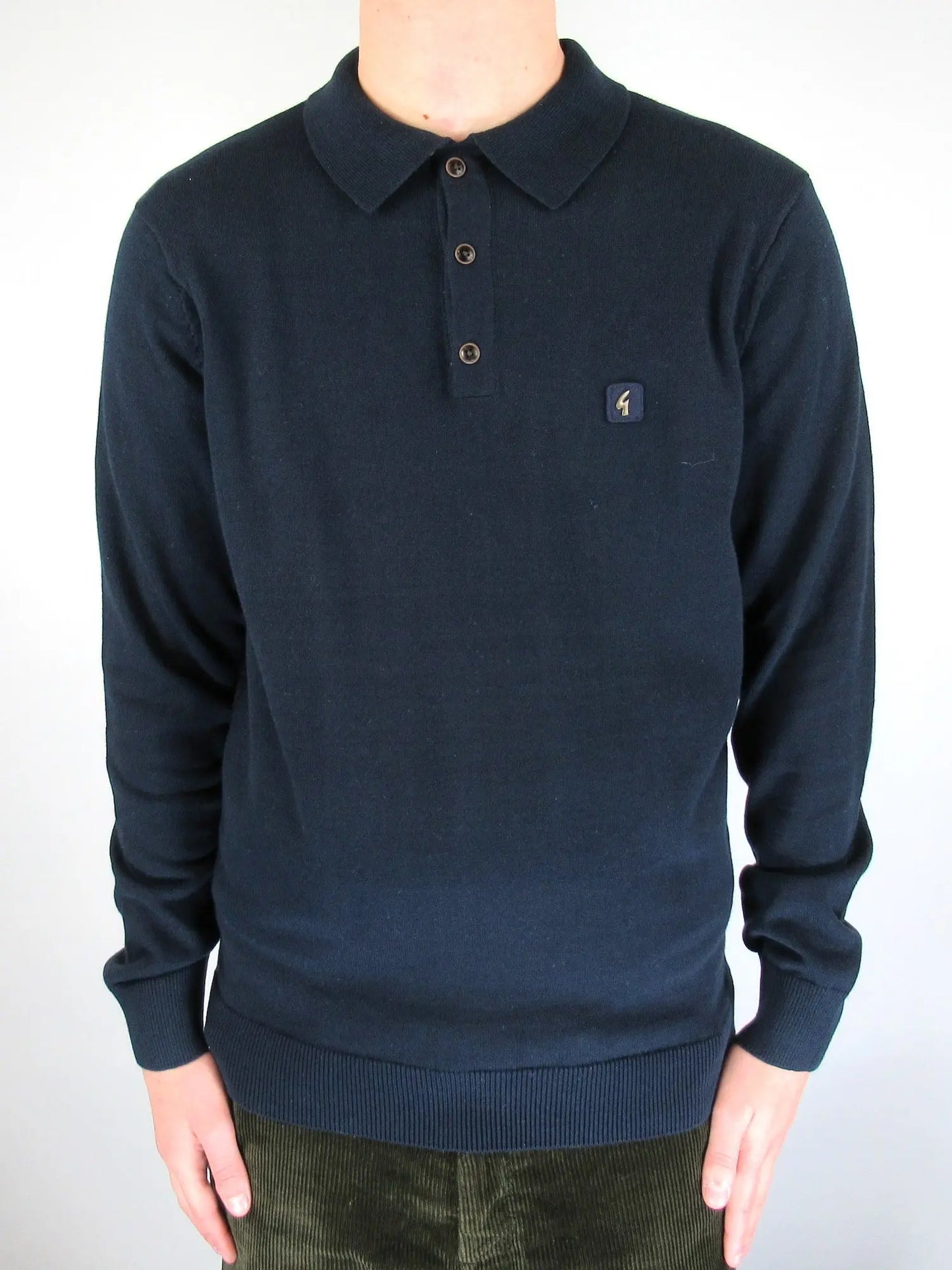 Francesco Navy Long-Sleeved Knitted Polo Shirt Gabicci Vintage