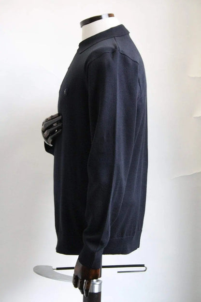 Francesco Navy Long-Sleeved Knitted Polo Shirt Gabicci Vintage
