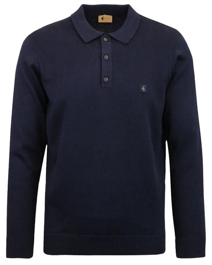 Buy Gabicci Vintage Francesco Navy Long-Sleeved Knitted Polo Shirt | Long-Sleeved Polo Shirtss at Woven Durham
