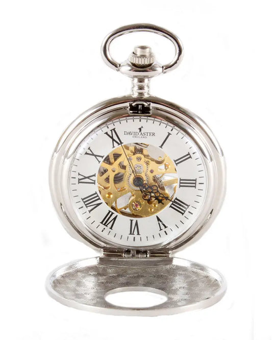 Half Hunter Mechanical Pocket Watch - Silver / Gold David Aster