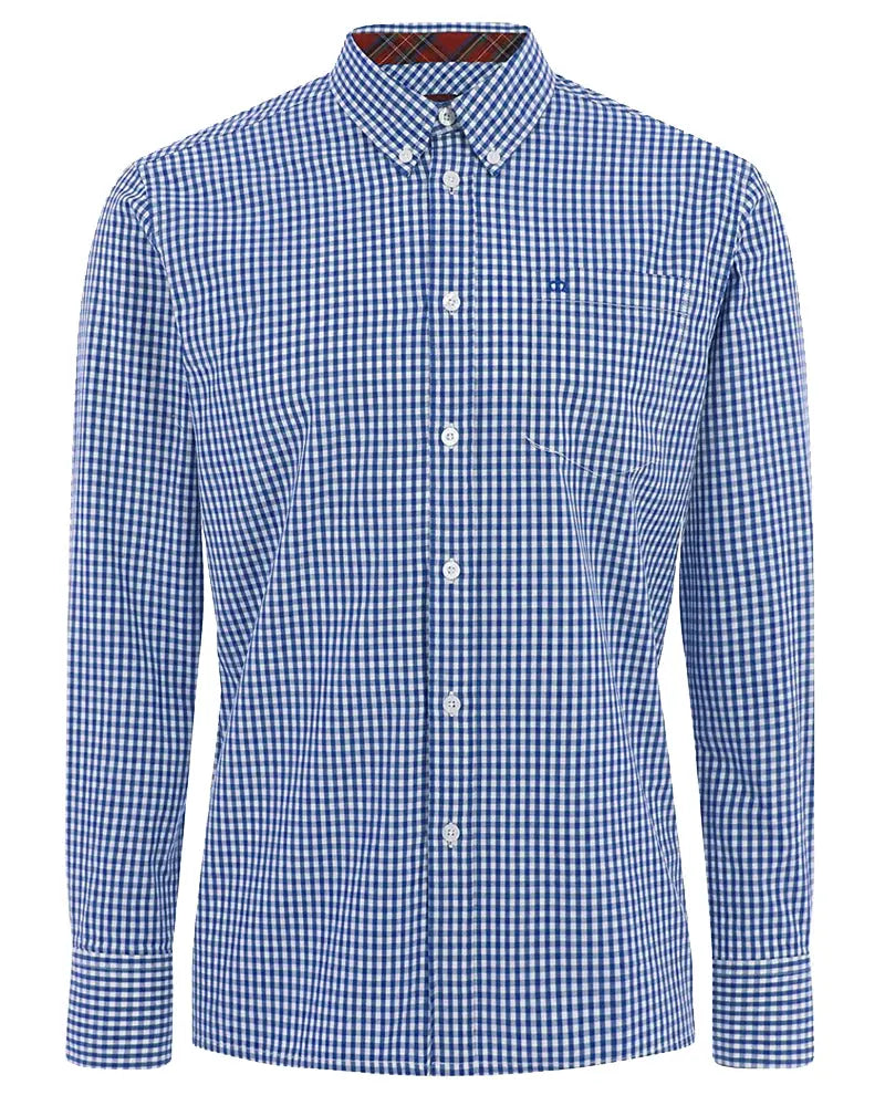 Buy Merc London Japster Gingham Shirt - Royal Blue / White | Long-Sleeved Shirtss at Woven Durham