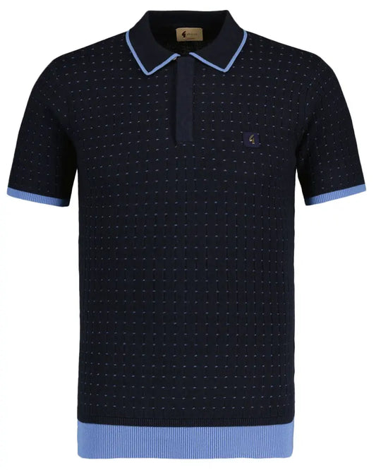 Buy Gabicci Vintage Jura 3-Button Knitted Polo Shirt - Navy | Short-Sleeved Polo Shirtss at Woven Durham