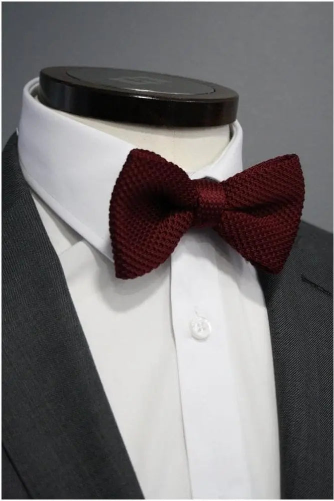 Knightsbridge Neckwear Knitted Pre-Tied Bow Tie - Burgundy From Woven Durham