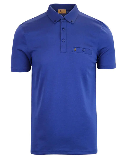 Buy Gabicci Vintage Ladro Skyway Blue Button-Down Collar Polo Shirt | Short-Sleeved Polo Shirtss at Woven Durham