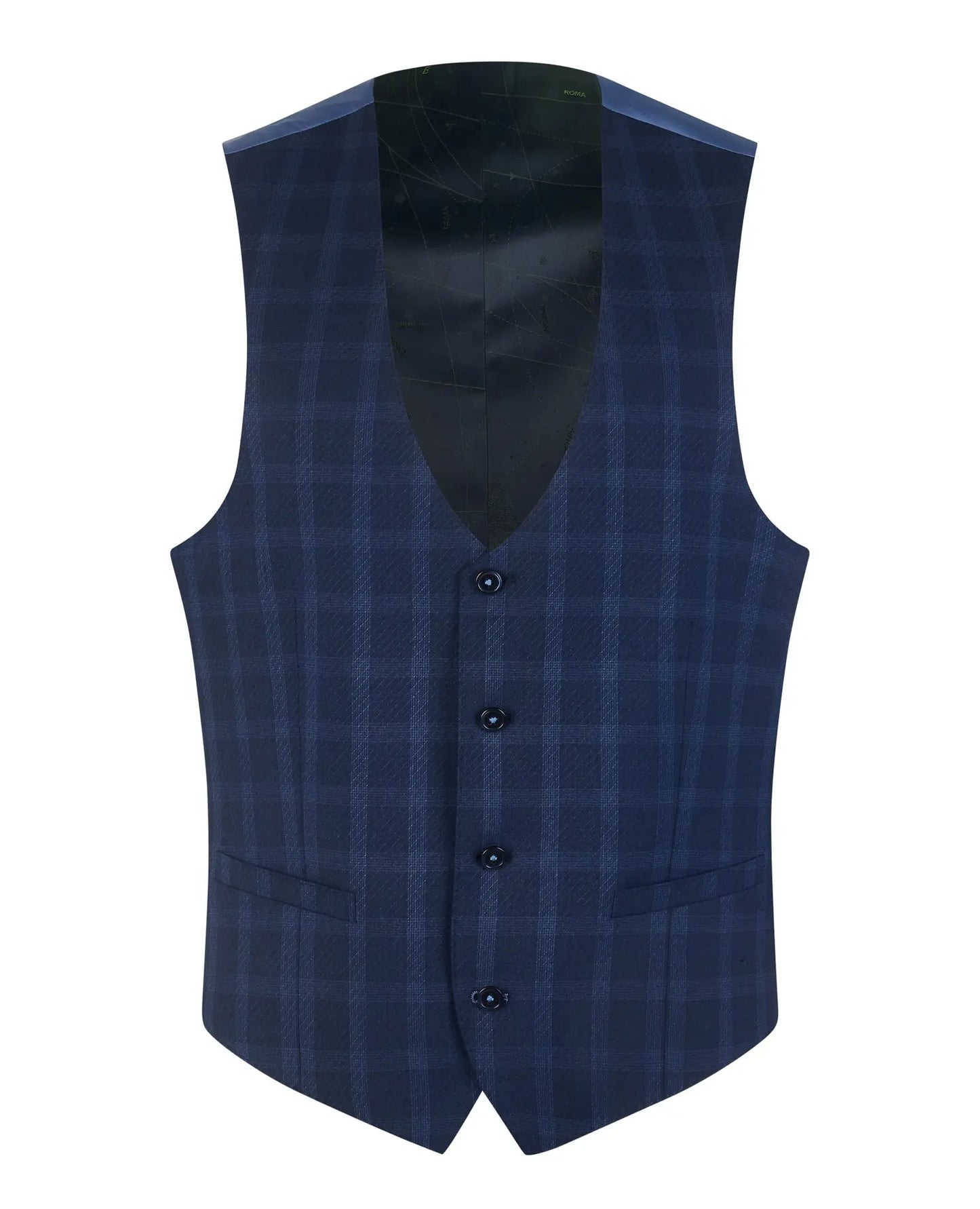 Remus Uomo Lazio Check Suit Waistcoat - Navy / Blue From Woven Durham