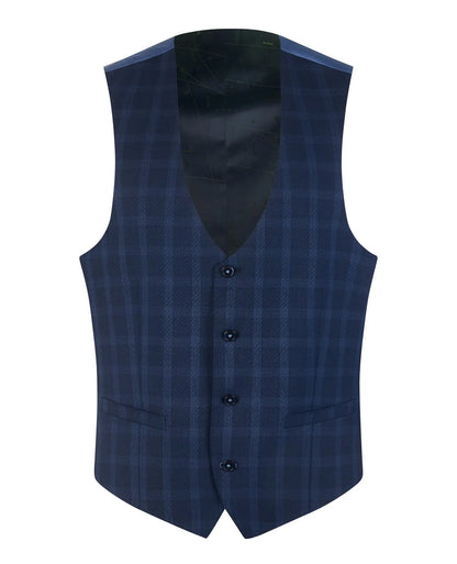 Remus Uomo Lazio Check Suit Waistcoat - Navy / Blue From Woven Durham