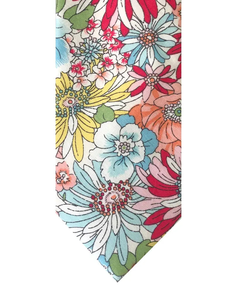 Liberty Print Inspired Bold Flower Tie - Pink / Blue / Yellow Knightsbridge Neckwear