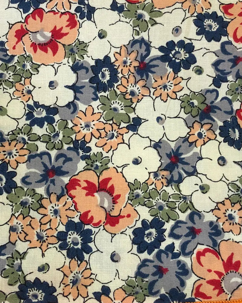 Liberty Print Inspired Fancy Floral Pocket Square - Navy / Cream / Peach Knightsbridge Neckwear