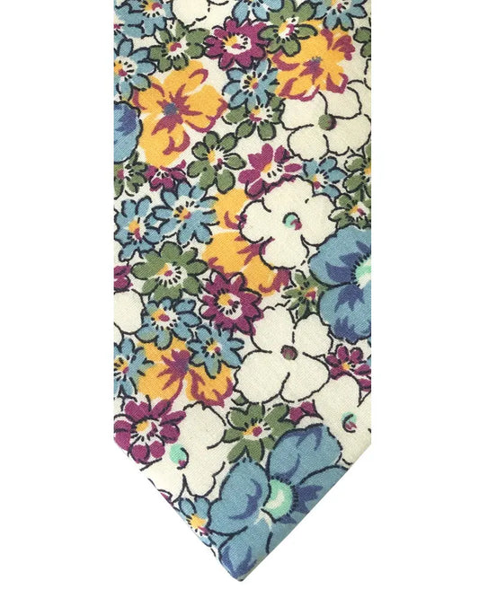 Liberty Print Inspired Fancy Floral Tie - Yellow / Burgundy / Blue Knightsbridge Neckwear
