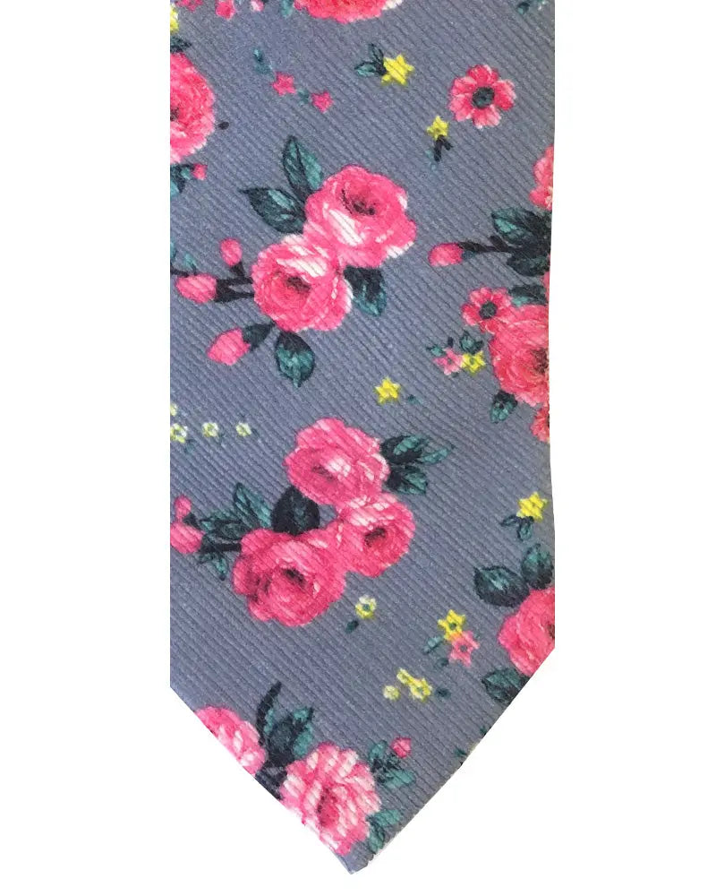 Liberty Print Inspired Floral Tie - Grey / Pink Knightsbridge Neckwear