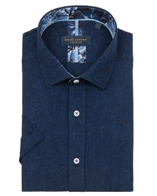 Buy Guide London Linen Blend Short Sleeve Shirt - Denim | Short-Sleeved Shirtss at Woven Durham