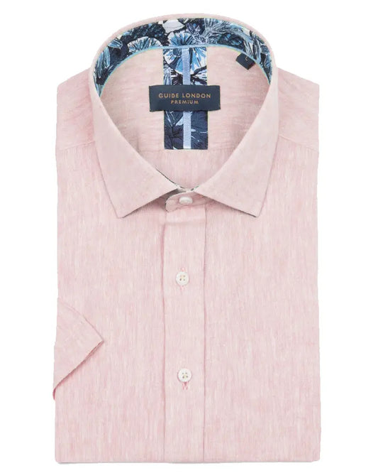 Buy Guide London Linen Blend Short Sleeve Shirt - Pink | Short-Sleeved Shirtss at Woven Durham