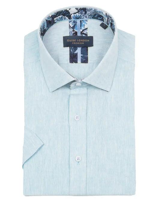 Buy Guide London Linen Blend Short Sleeve Shirt - Sky Blue | Short-Sleeved Shirtss at Woven Durham