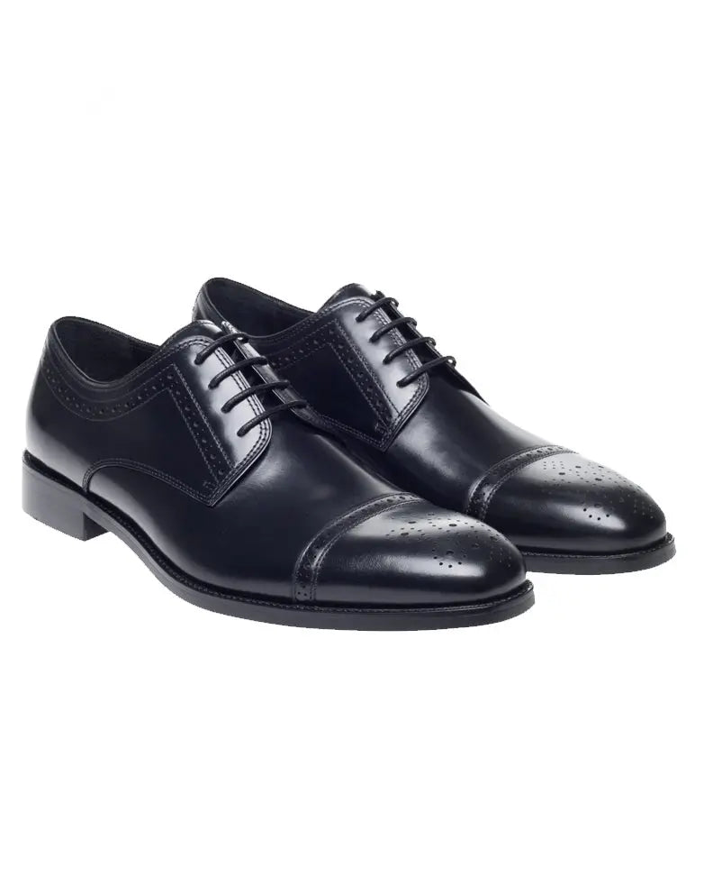 Buy John White Lucan Black Toe-Cap Semi-Brogues | Derby Shoess at Woven Durham