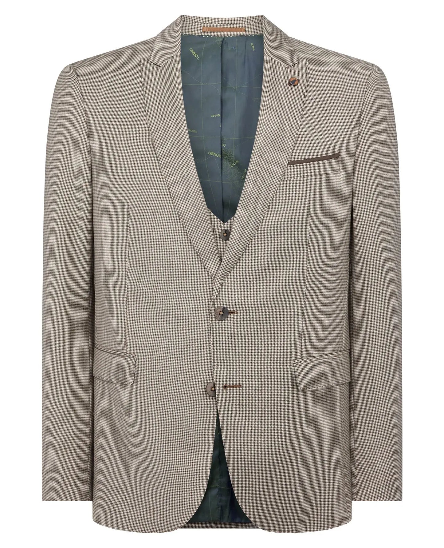 Remus Uomo Mario Micro Houndstooth Suit Jacket - Beige From Woven Durham