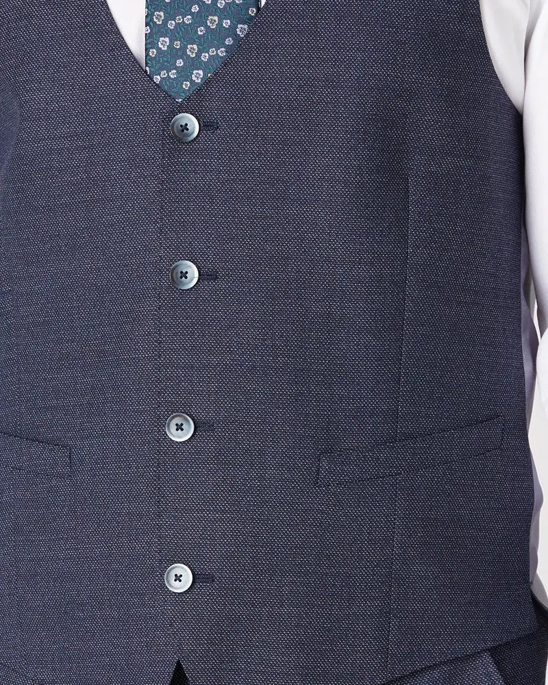 Mario Textured Suit Waistcoat - Navy Remus Uomo
