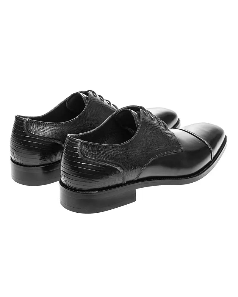 John White Melton Grain Toe Cap Derby Shoes - Black From Woven Durham