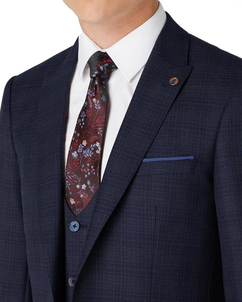 Remus Uomo Micro Check Peak Lapel Suit Jacket - Navy / Brown From Woven Durham