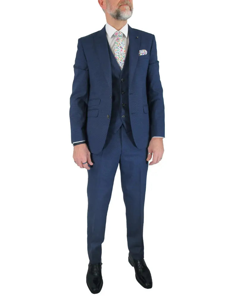Torre Micro Houndstooth Suit Trousers - Blue / Black From Woven Durham