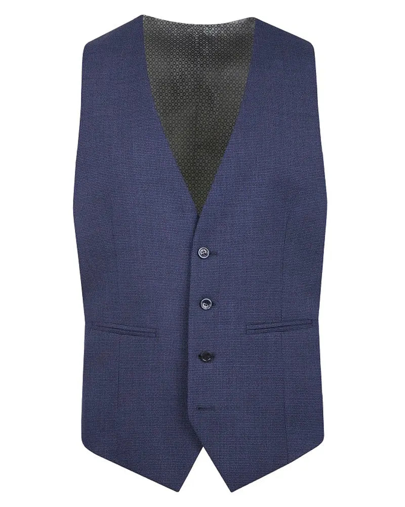 Torre Micro Houndstooth Suit Waistcoat - Blue / Black From Woven Durham