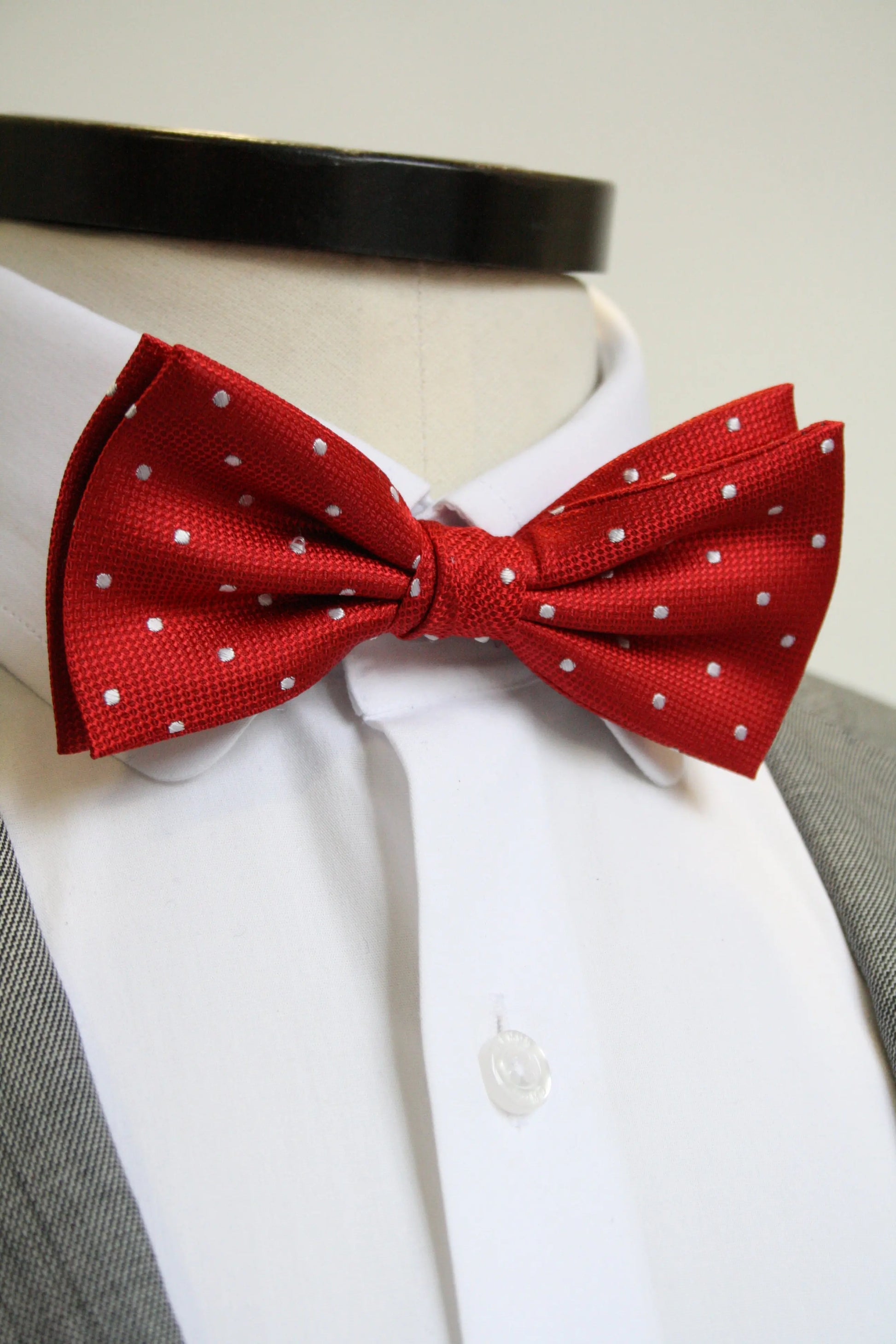 Knightsbridge Neckwear Micro Polka Dot Pre-Tied Silk Bow Tie - Red From Woven Durham