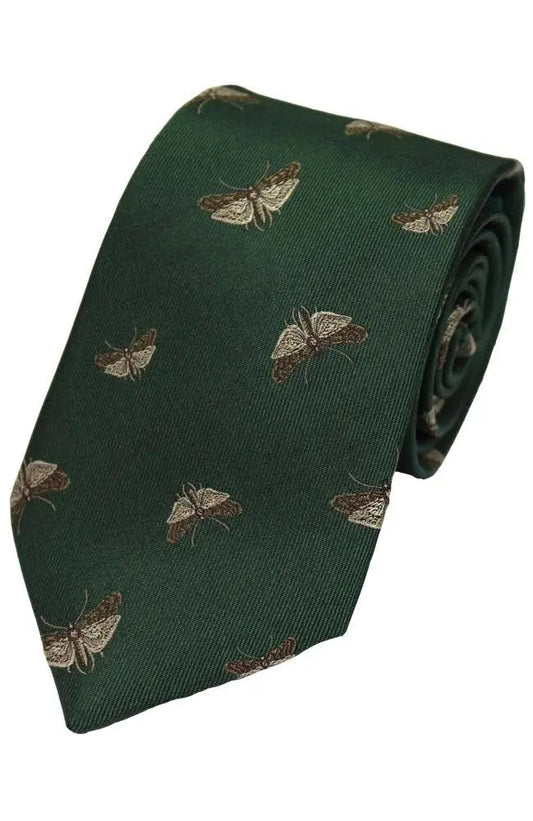 Knightsbridge Neckwear Moth Print Silk Tie - Green From Woven Durham