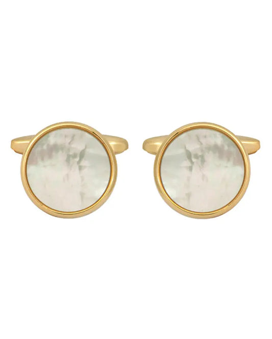 Mother of Pearl Round Cufflinks - Gold Dalaco