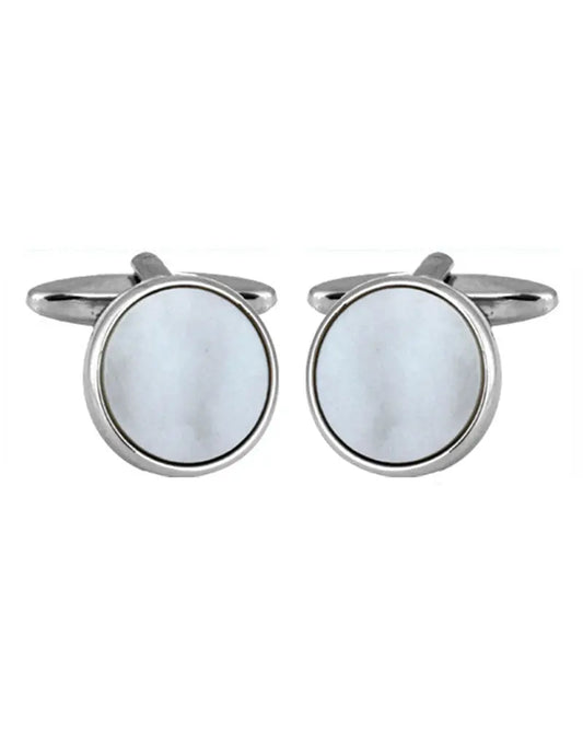 Mother of Pearl Round Cufflinks - Silver Dalaco