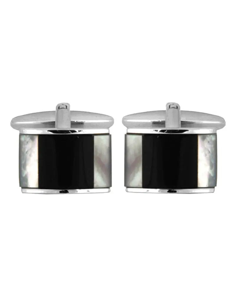 Onyx & Mother of Pearl Rectangle Curved Cufflinks - Silver Dalaco