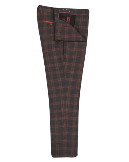 Fratelli Over Check Suit Trouser - Charcoal Grey / Orange From Woven Durham