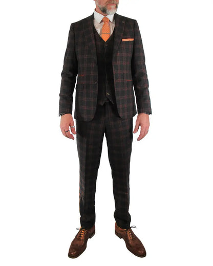 Fratelli Over Check Suit Trouser - Charcoal Grey / Orange From Woven Durham