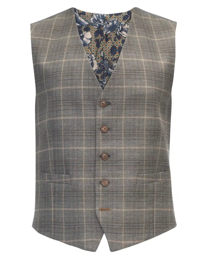 Buy Antique Rogue Overcheck Suit Waistcoat - Grey | Suit Waistcoats at Woven Durham
